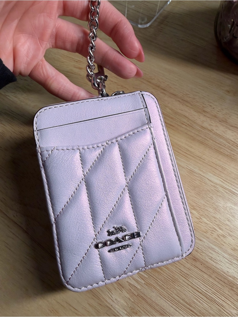 Coach Quilted Leather Card Holder Keychain - Pale Pink
